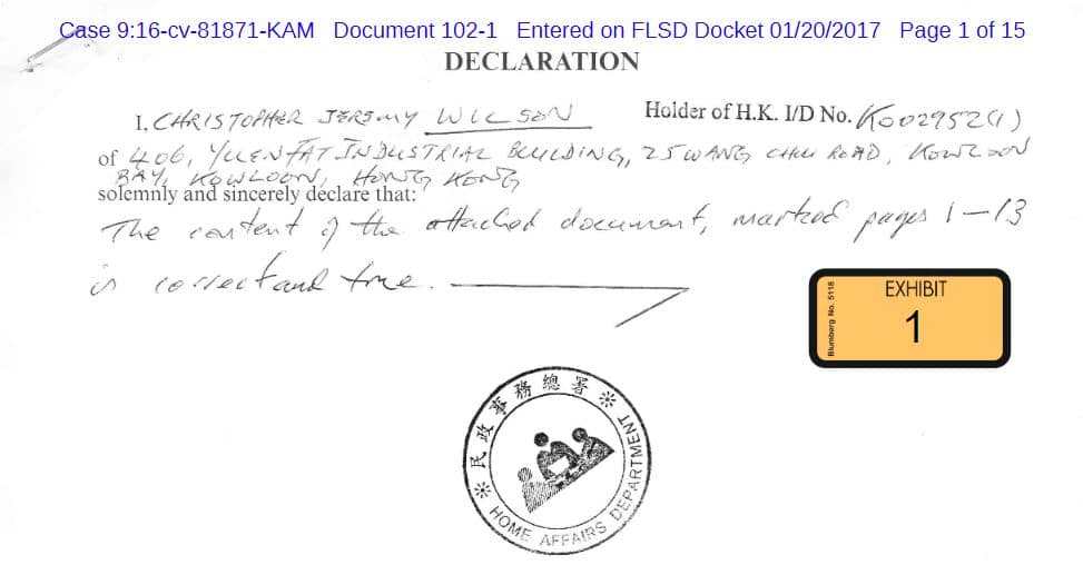 Commissioner of Oaths cover sheet for a US court case including one of our service reports